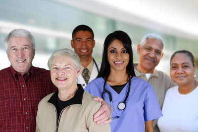 a caregiver with a group of people